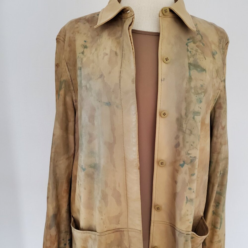 Lafayette soft leather shirt jacket blazer brown gray green workwear Med Large 8